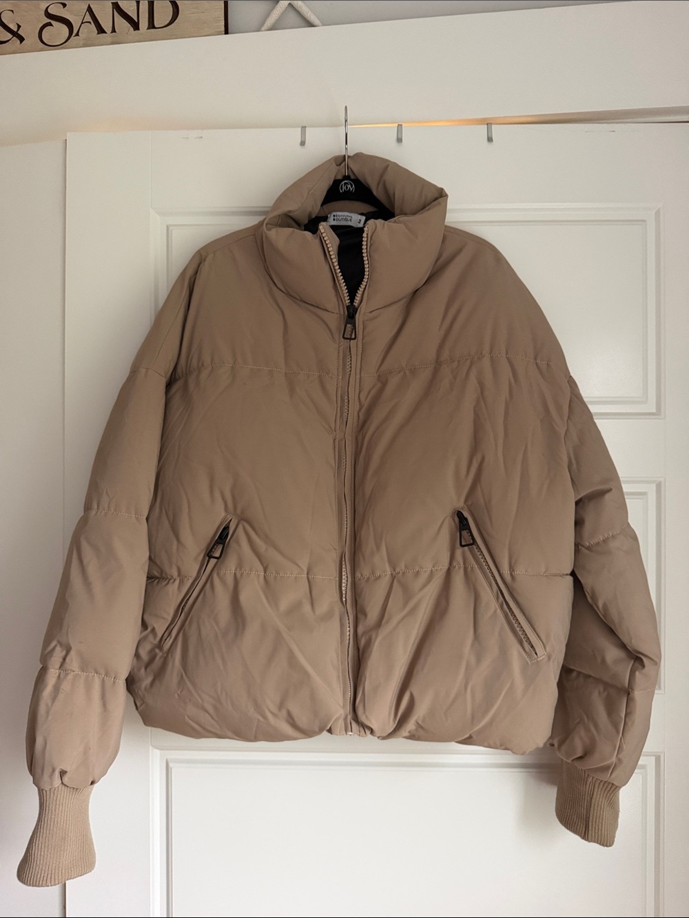 Beginning Boutique Tan Puffer Jacket - Women's Quilted Coat size medium